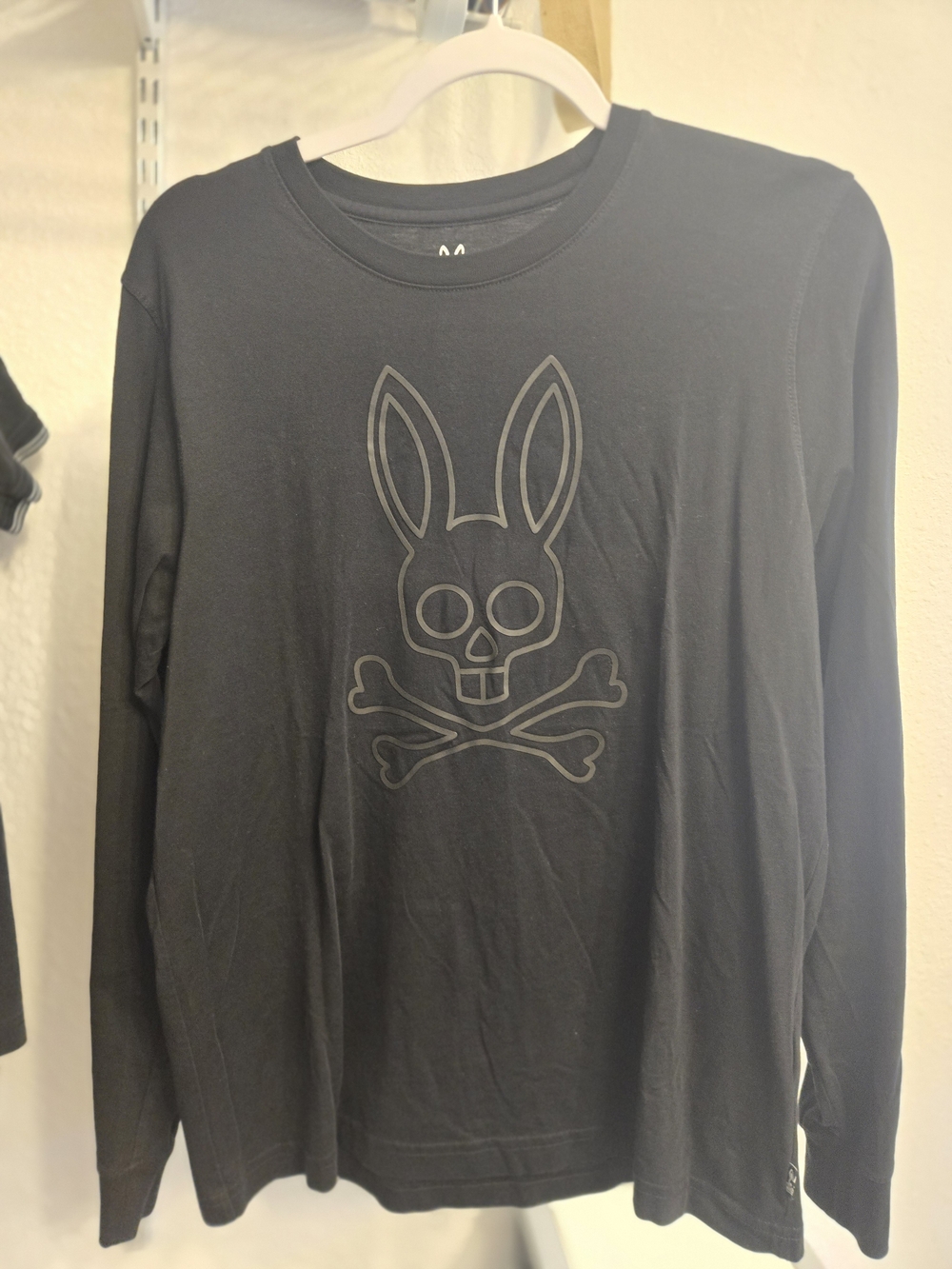 Psycho Bunny Black Long Sleeve Tee with Tonal Bunny Skull